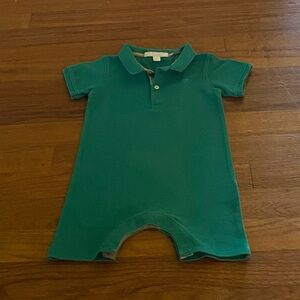 Burberry Green Polo Pique One-Piece Bodysuit with Embroidered logo